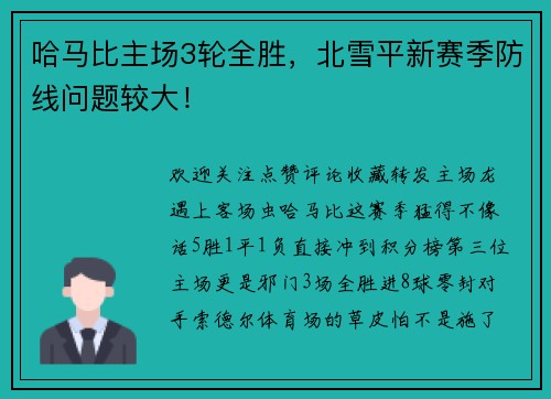 哈马比主场3轮全胜，北雪平新赛季防线问题较大！