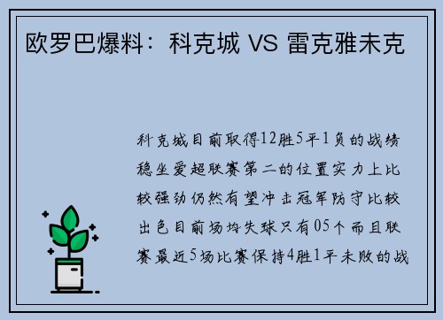 欧罗巴爆料：科克城 VS 雷克雅未克